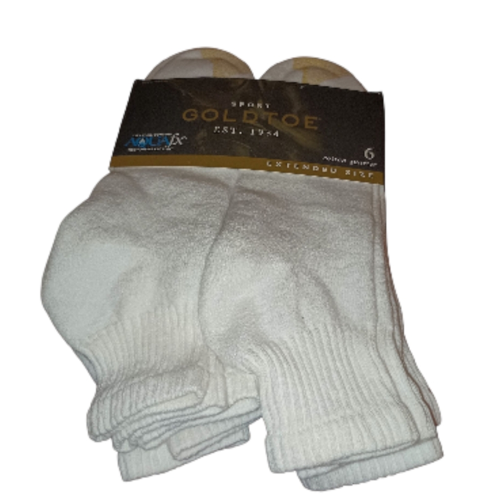 Goldtoe Mens Crew Sport Quarter Extended 6 pair 656PE-010 White Size 12-16 - Picture 3 of 6